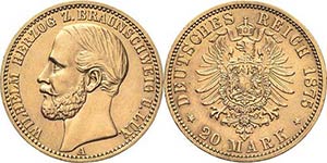 Braunschweig Wilhelm 1830-1884 20 Mark 1875 ... 