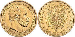 Preußen Wilhelm I. 1861-1888 20 Mark 1881 A ... 