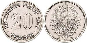 Kleinmünzen  20 Pfennig 1873 E  Jaeger 5 ... 