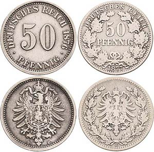 Kleinmünzen  50 Pfennig 1876 E 1877 E  ... 