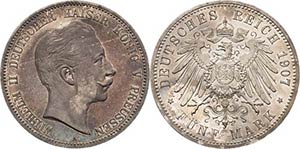 Preußen Wilhelm II. 1888-1918 5 Mark 1907 A ... 