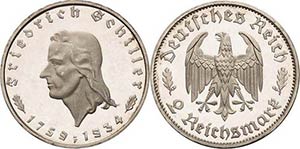 Gedenkausgaben  2 Reichsmark 1934 F Schiller ... 