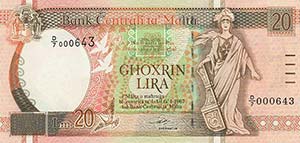 Ausland Malta 2, 5 und 10 Liri, 20 Lira 1967 ... 