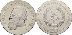 Gedenkmünzen  20 Mark 1970. Engels  Jaeger ... 