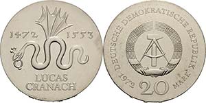 Gedenkmünzen  20 Mark 1972. Cranach  Jaeger ... 