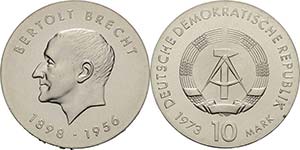 Gedenkmünzen  10 Mark 1973. Brecht  Jaeger ... 