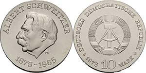 Gedenkmünzen  10 Mark 1975. Schweitzer  ... 