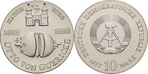 Gedenkmünzen  10 Mark 1977. Guericke  ... 
