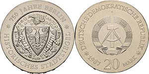 Gedenkmünzen  20 Mark 1987. Stadtsiegel  ... 