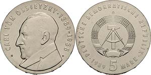 Gedenkmünzen  5 Mark 1989. Ossietzky  ... 