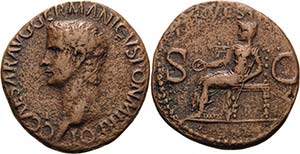 Kaiserzeit Caligula 37-41 As 40/41, Rom Kopf ... 