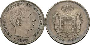 Portugal Pedro V. 1853-1861 500 Reis 1858, ... 