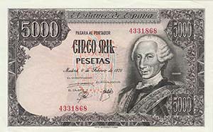 Ausland Spanien 5000 Pesetas 6.2.1976.  WPM ... 