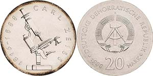 Gedenkmünzen  20 Mark 1988. Zeiss  Jaeger ... 