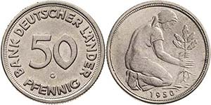 Kursmünzen  50 Pfennig 1950 G BANK ... 