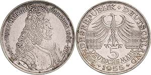 Gedenkmünzen  5 DM 1955 G Markgraf von ... 