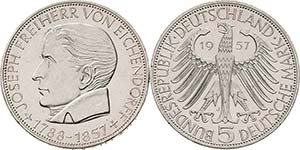Gedenkmünzen  5 DM 1957 J Josef Freiherr ... 