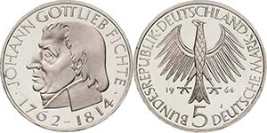 Gedenkmünzen  5 DM 1964 J Fichte  Jaeger ... 