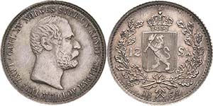 Norwegen Karl XV. 1859-1872 12 Skilling ... 