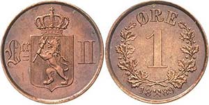 Norwegen Oskar II. 1872-1905 1 Öre 1889, ... 