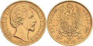 Bayern Ludwig II. 1864-1886 20 Mark 1872 D  ... 