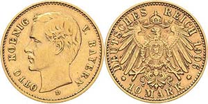Bayern Otto 1886-1913 10 Mark 1906 D  Jaeger ... 