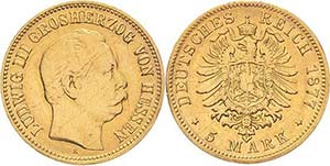 Hessen Ludwig III. 1848-1877 5 Mark 1877 H  ... 