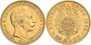 Preußen Wilhelm II. 1888-1918 20 Mark 1889 ... 