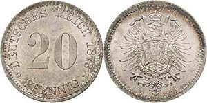 Kleinmünzen  20 Pfennig 1873 F  Jaeger 5 ... 