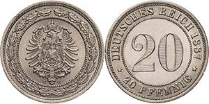 Kleinmünzen  20 Pfennig 1887 E  Jaeger 6 ... 