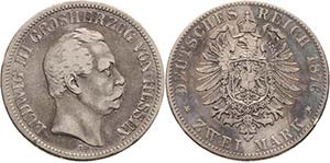 Hessen Ludwig III. 1848-1877 2 Mark 1876 H  ... 