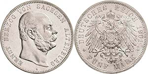 Sachsen-Altenburg Ernst 1853-1908 5 Mark ... 