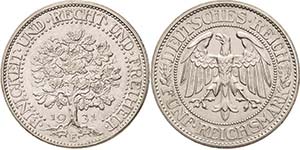 Gedenkausgaben  5 Reichsmark 1931 E Eichbaum ... 