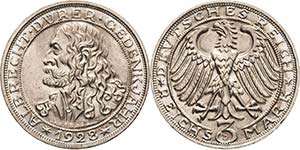 Gedenkausgaben  3 Reichsmark 1928 D Dürer  ... 