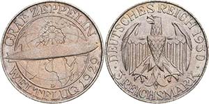 Gedenkausgaben  3 Reichsmark 1930 D Zeppelin ... 