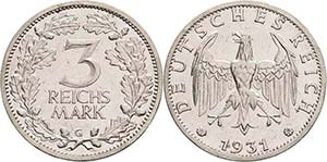 Gedenkausgaben  3 Reichsmark 1931 G ... 