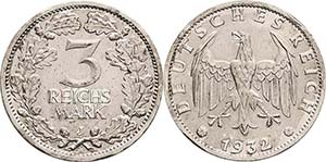 Gedenkausgaben  3 Reichsmark 1932 J ... 
