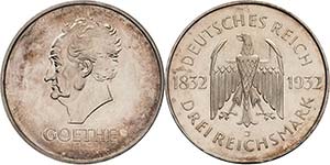 Gedenkausgaben  3 Reichsmark 1932 J Goethe  ... 