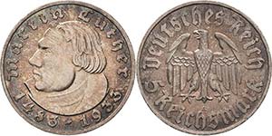 Gedenkausgaben  5 Reichsmark 1933 A Luther  ... 
