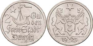 Ausgaben des Freistaates  2 Gulden 1923.  ... 