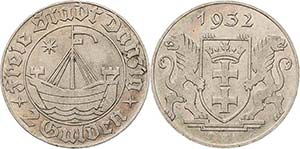 Ausgaben des Freistaates  2 Gulden 1932. ... 