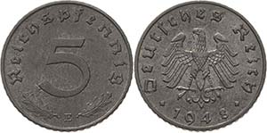   5 Reichspfennig 1948 E  Sehr selten. ... 