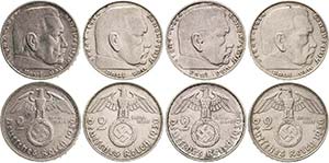 Drittes Reich Lot-4 Stück 2 Reichsmark 1936 ... 