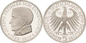 Gedenkmünzen  5 DM 1957 J Josef Freiherr ... 