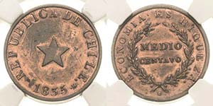 Chile Republik 1/2 Centavo 1835. Thick Flan ... 