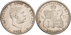 Hawaii Kalakaua I 1874-1891 1/4 Dollar 1883, ... 