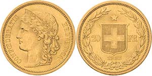 Schweiz-Eidgenossenschaft  20 Franken 1883, ... 
