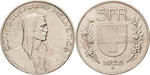 Schweiz-Eidgenossenschaft  5 Franken 1925, ... 