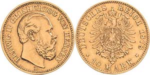 Hessen Ludwig IV. 1877-1892 10 Mark 1878 H  ... 