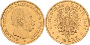 Preußen Wilhelm I. 1861-1888 5 Mark 1877 A  ... 